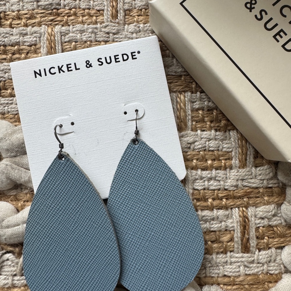 Nickel & Suede Blue Teardrop Earrings